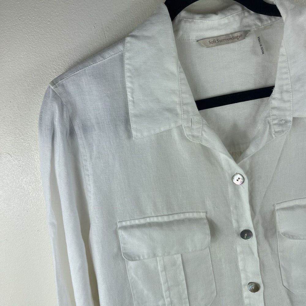 Soft Surroundings‎ Women Tunic Top Size Large White Cream Linen Button Blouse - Picture 4 of 16